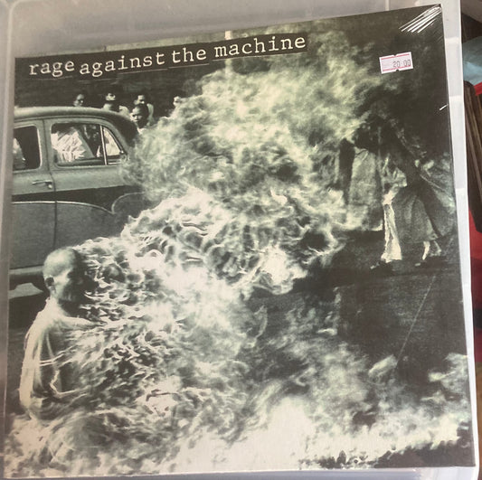 The front of 'Rage Against the Machine - Self-titled album' on vinyl